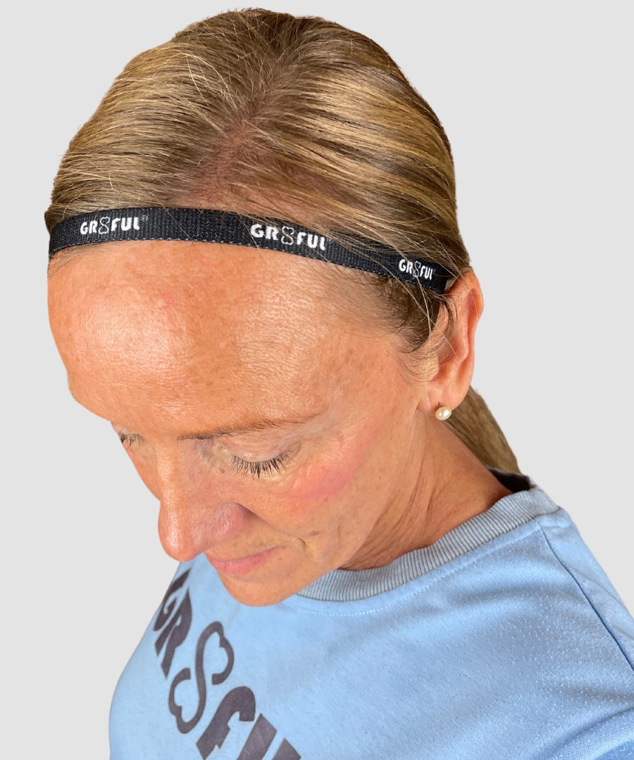 Thin headband in black with gr8ful logo