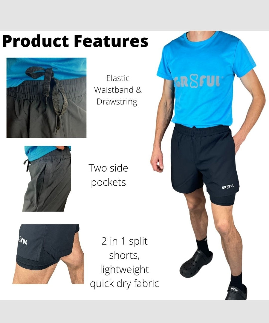 gr8ful® Running Shorts for Men - 2 in 1 - 5"