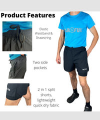 gr8ful® Running Shorts for Men - 2 in 1 - 5"