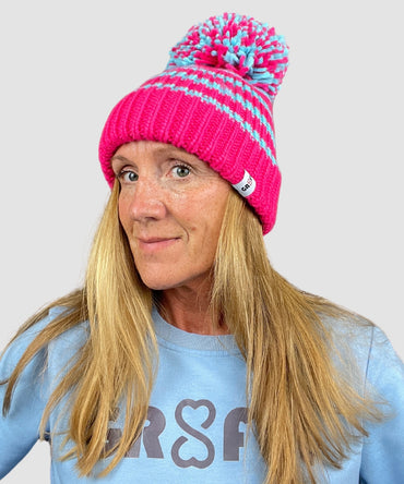 pink and blue big bobble hat by gr8ful