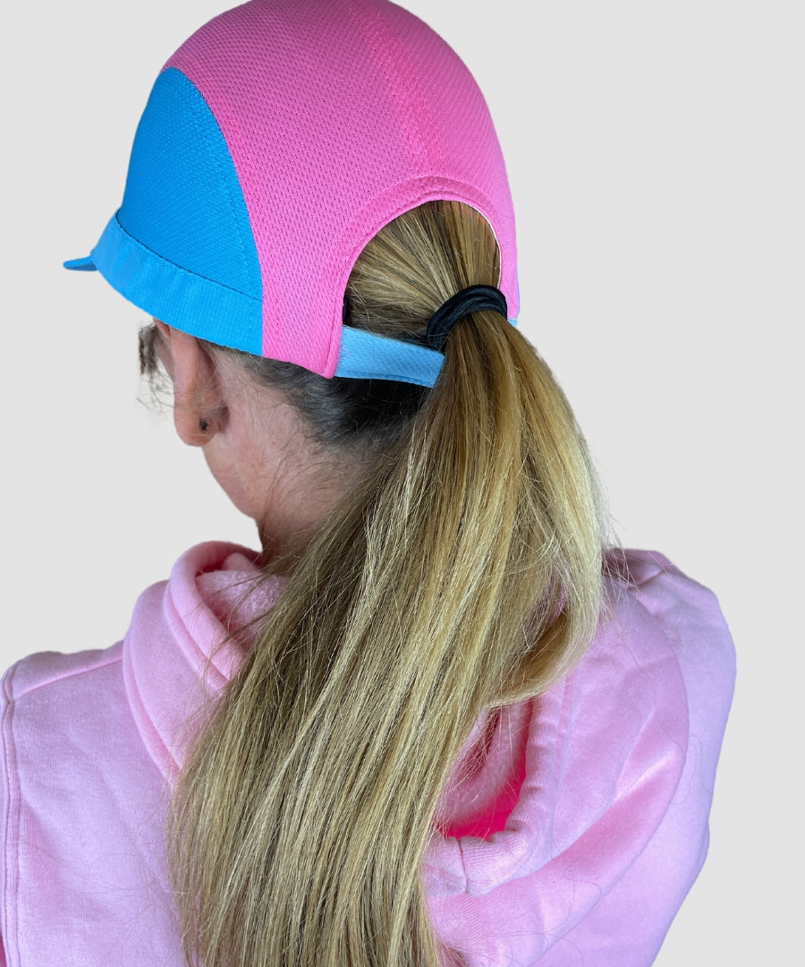 Blue and Pink Cap back view with velcro
