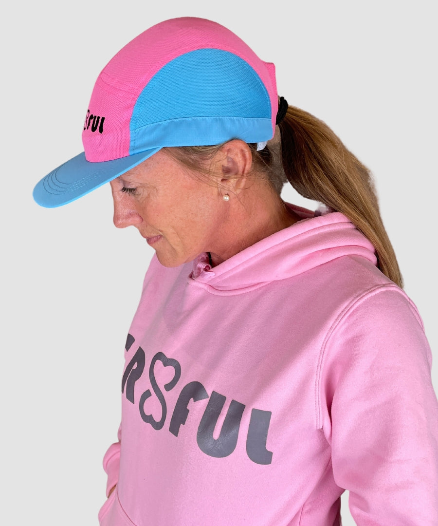 Blue and pink cap