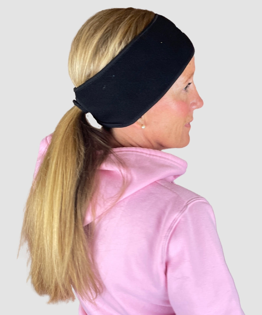 Black Fleece Headband with ponytail hole