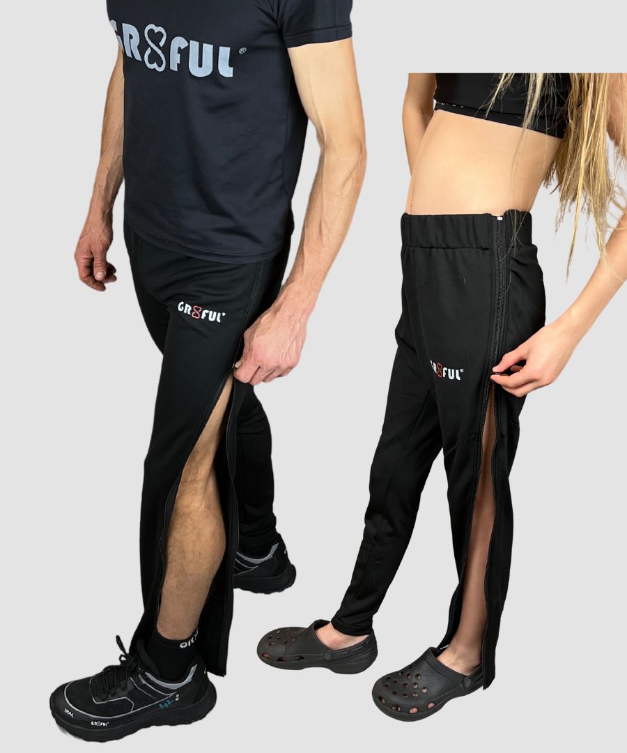 black full length zip trousers pants bottoms leggings joggers